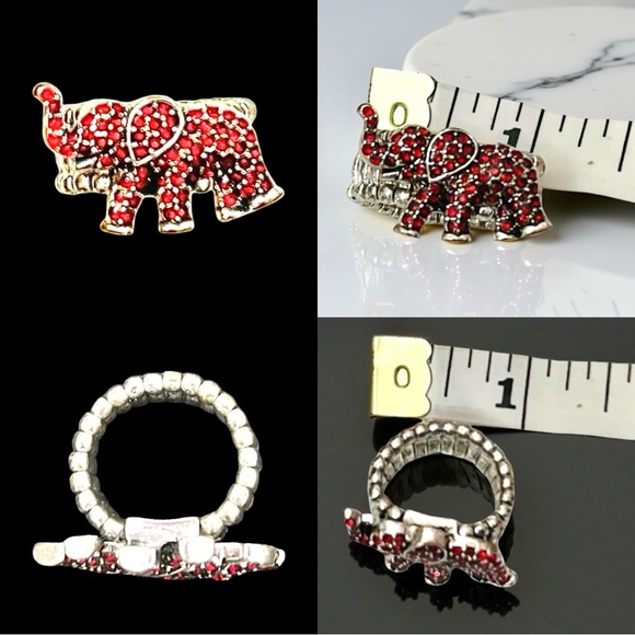 Red Rhinestone Elephant Stretch Ring - Picture 5 of 16